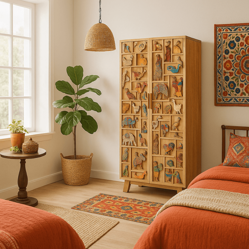 Carved wooden wardrobe with animal motifs - Zoo - Kare Design