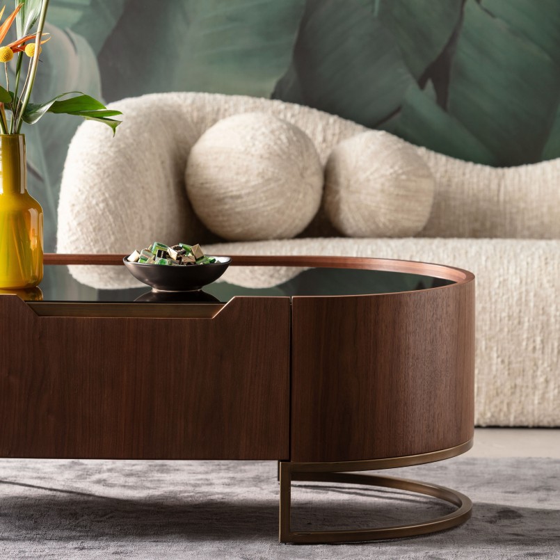 Salontafel met hout- en glaseffect en lade - Giorgio - Kare Design