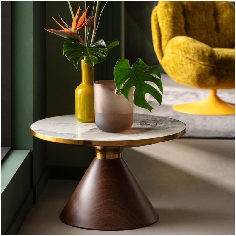 Ronde salontafel in wit steengoed en houteffect - Cono - Kare Design