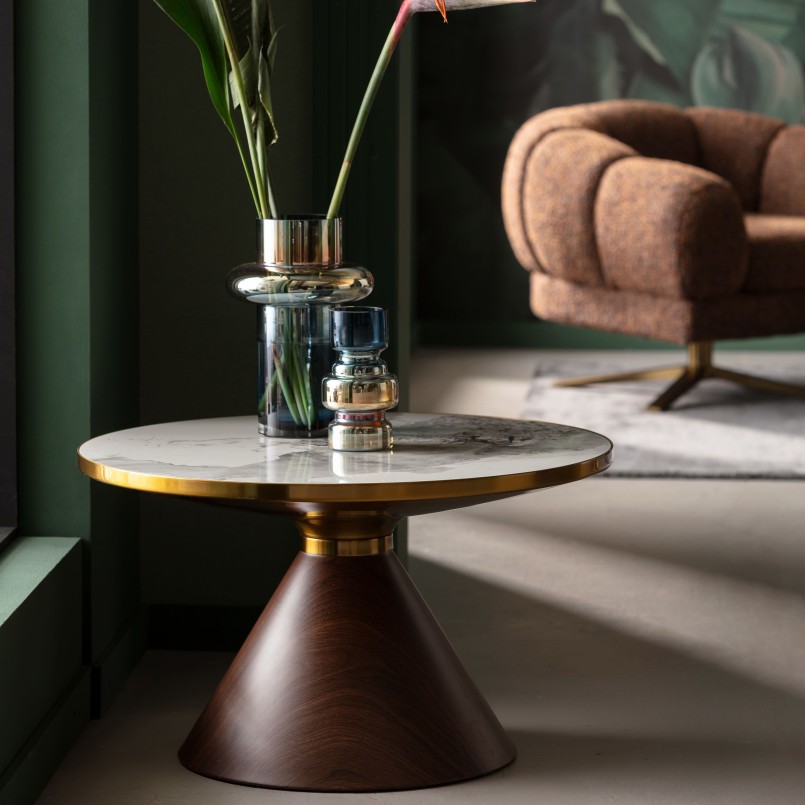 Ronde salontafel in wit steengoed en houteffect - Cono - Kare Design