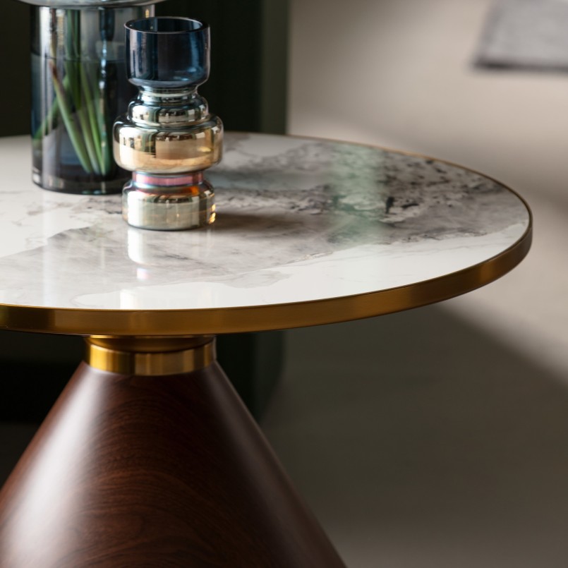 Ronde salontafel in wit steengoed en houteffect - Cono - Kare Design