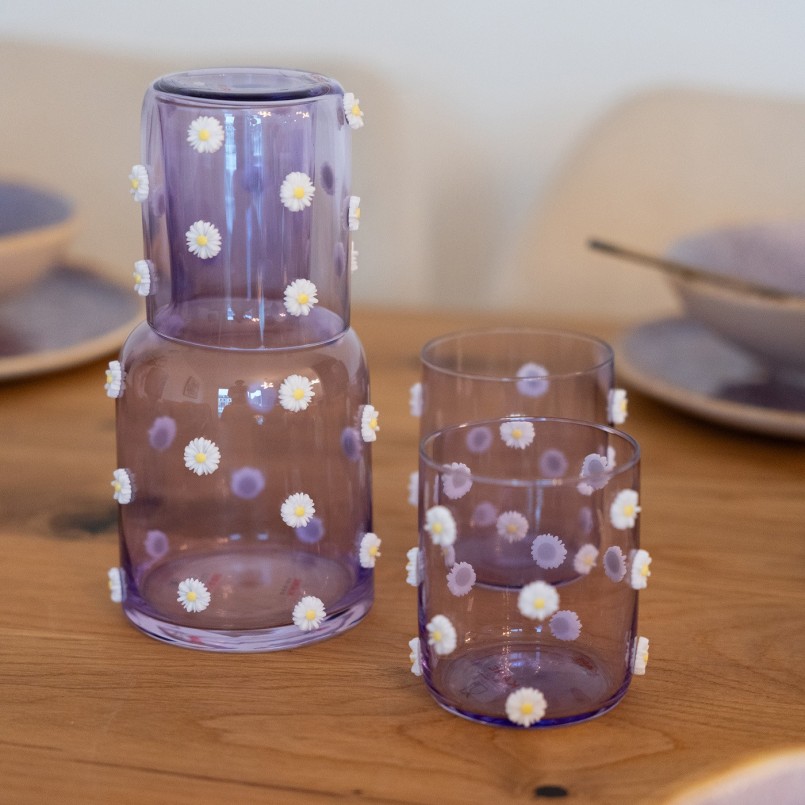 Purple water glasses with embossed flowers - Party Flowers - Kare Design