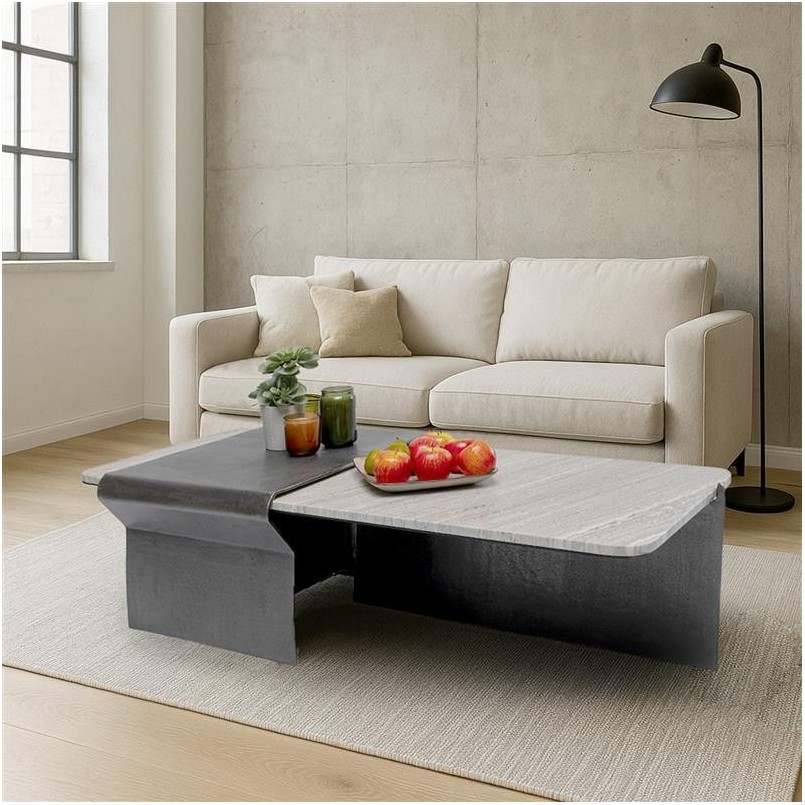 Marmer en aluminium salontafel 142x70cm - Montagna - Kare Design