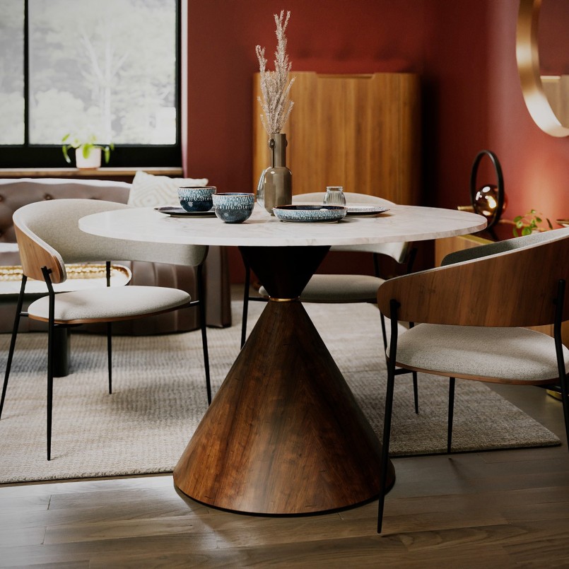 Stoneware and wood effect round table - Cono - Kare Design