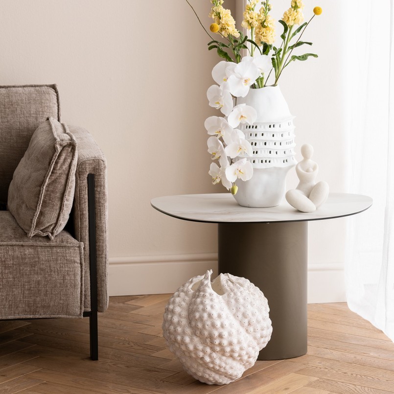 Side table in white stoneware and black steel - Paso - Kare Design