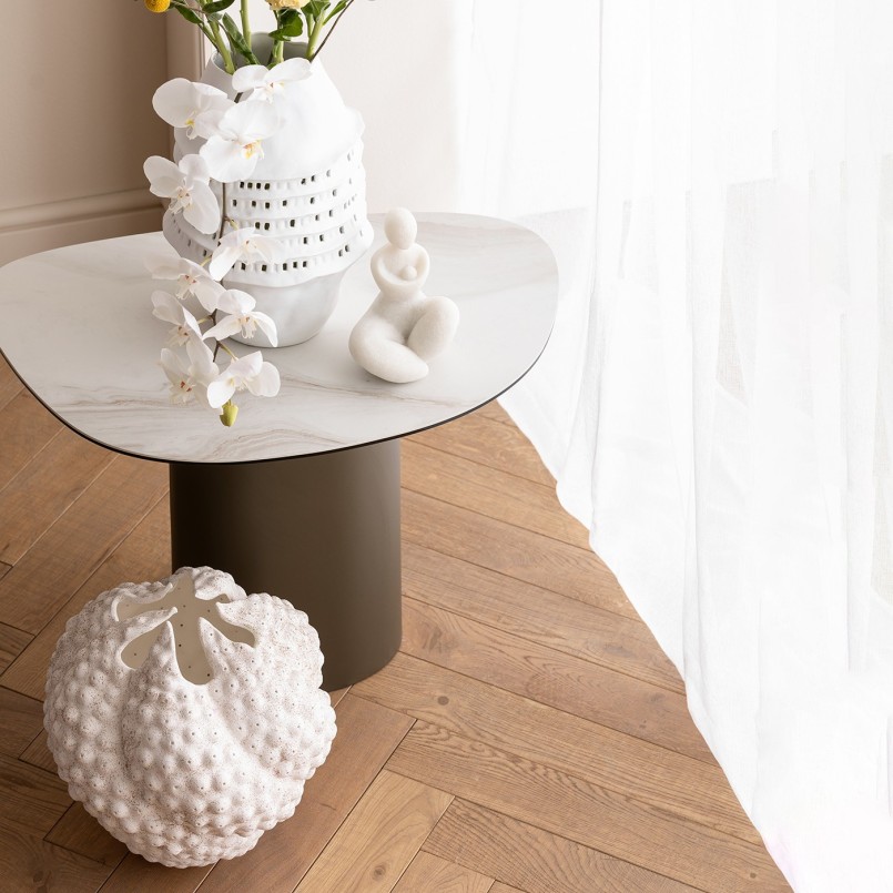 Side table in white stoneware and black steel - Paso - Kare Design