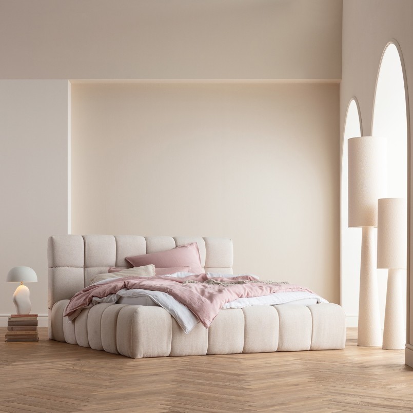 Staande lamp in krullend beige linnen - Marleen - Kare Design