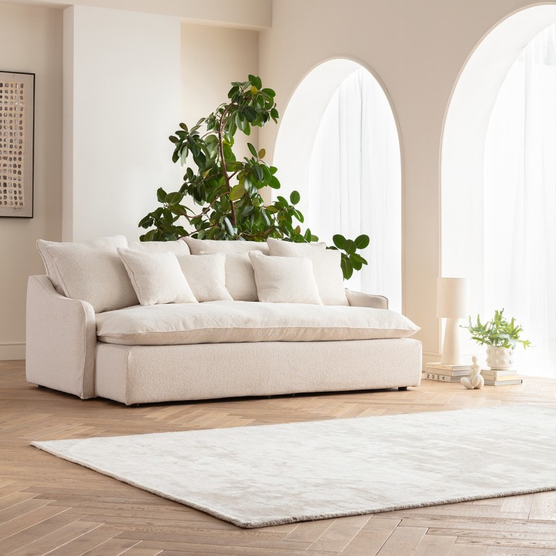 Lamp in krullend beige linnen en staal - Marleen - Kare Design