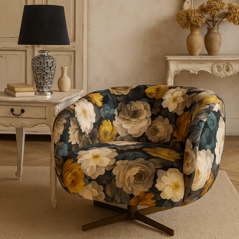 Swivel armchair yellow peonies - Kare Design