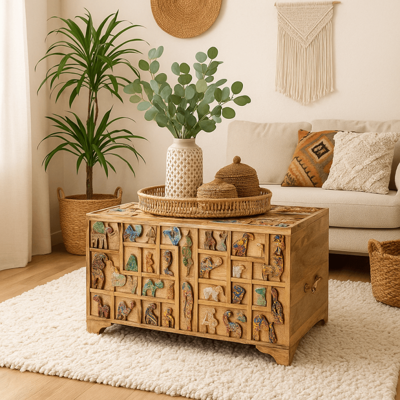 Wooden chest with carved animal motifs - Zoo - Kare Design