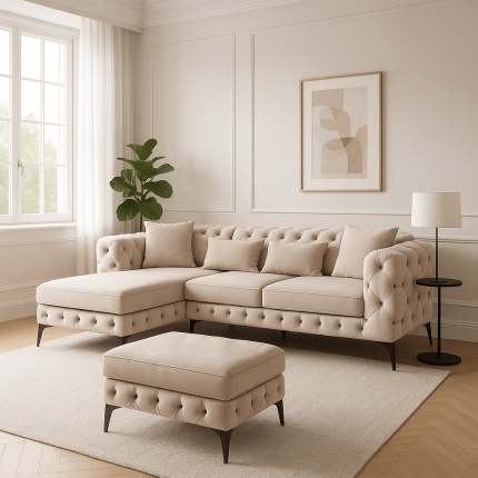 Corner Sofa Bellissima left velvet beige Kare Design