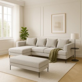 Bank in grijze geribbelde stof en zwart staal - Gianna Cord - Kare Design
