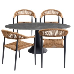 Tuinmeubilair Grande Possibilita tafel 180cm en 4 stoelen nature Kare Design