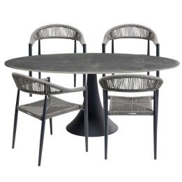 Tuinmeubilair Grande Possibilita tafel 180cm en 4 stoelen grijs Kare Design