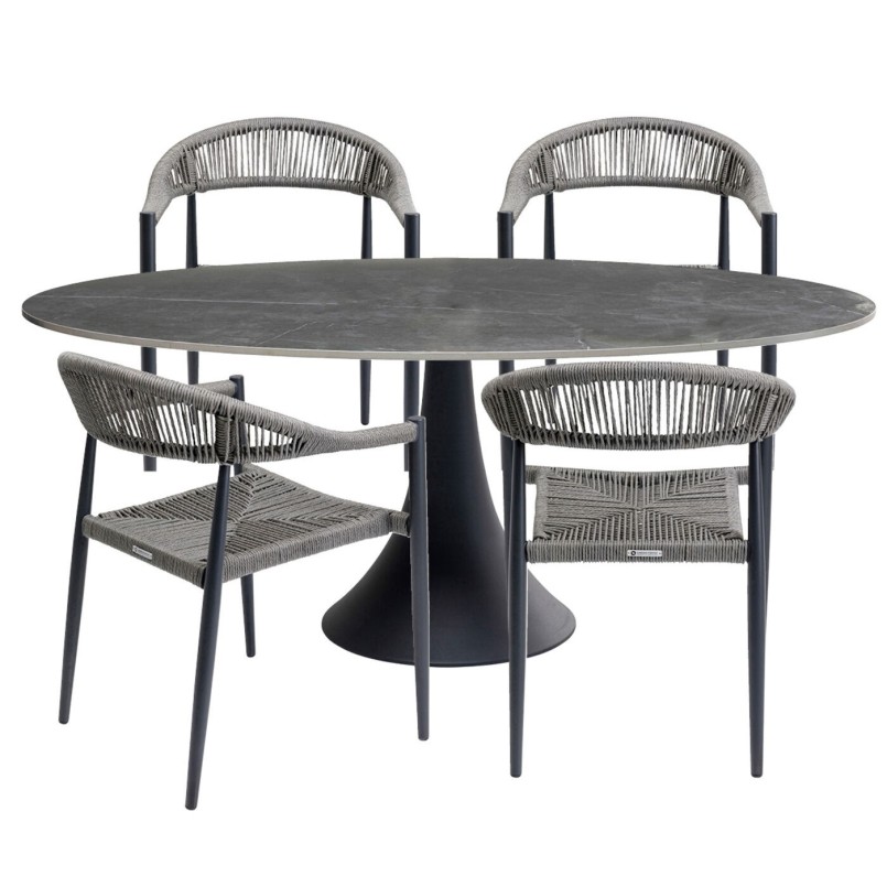 Tuinmeubilair Grande Possibilita tafel 180cm en 4 stoelen grijs Kare Design