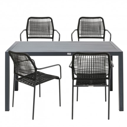 Tuinmeubilair Madagascar tafel en 4 stoelen zwart Kare Design