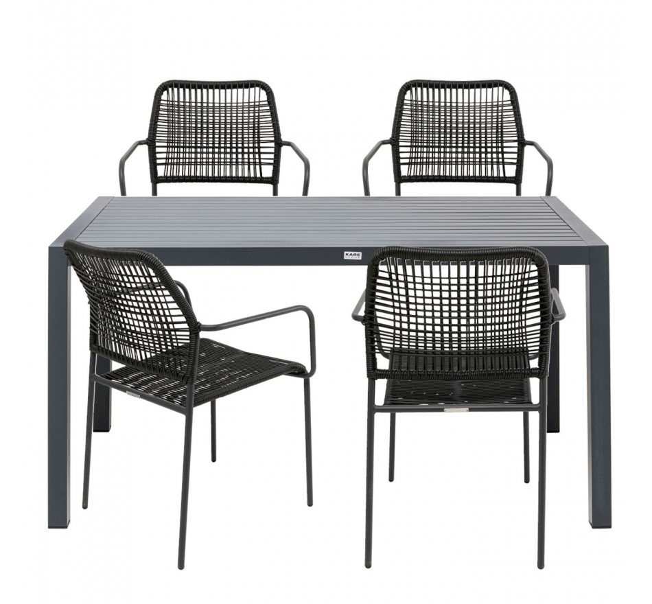 Tuinmeubilair Madagascar tafel en 4 stoelen zwart Kare Design Tuinmeubilair Madagascar tafel en 4 stoelen zwart Kare Design