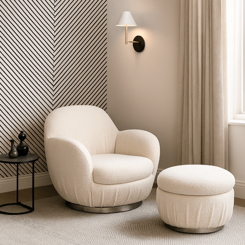 Crème gekrulde draaifauteuil met armleuningen - Nube - Kare Design