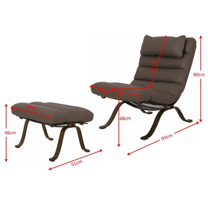Leather and gold-plated steel armchair and footrest - Novel - Kare Design