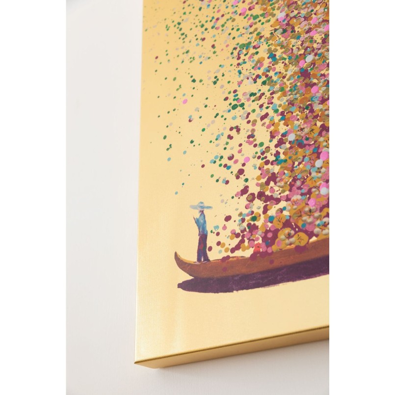 Picture Touched Flower Boat 40x50cm gold and pink Kare Design