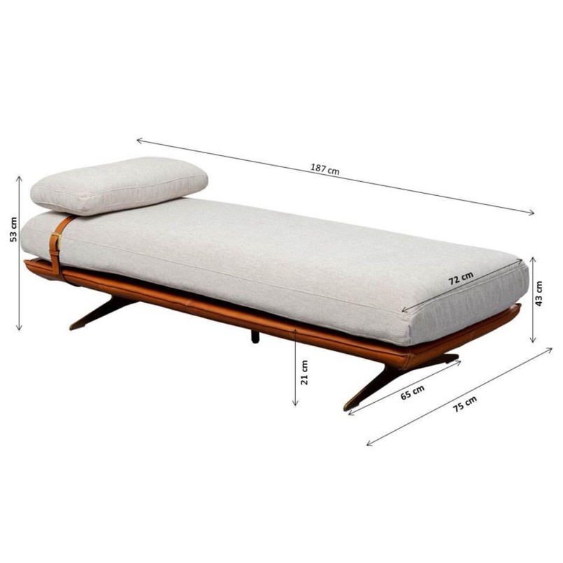 Beige linen and leather chaise longue - Charles - Kare Design