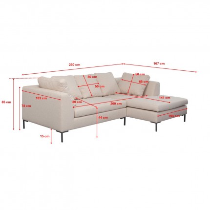 Hoekbank Gianna 250cm rechts creme Kare Design