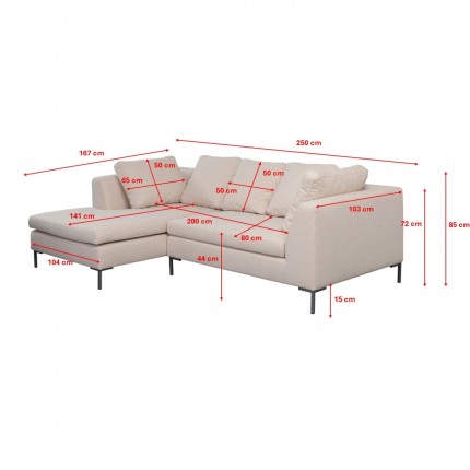 Hoekbank Gianna 250cm links creme Kare Design