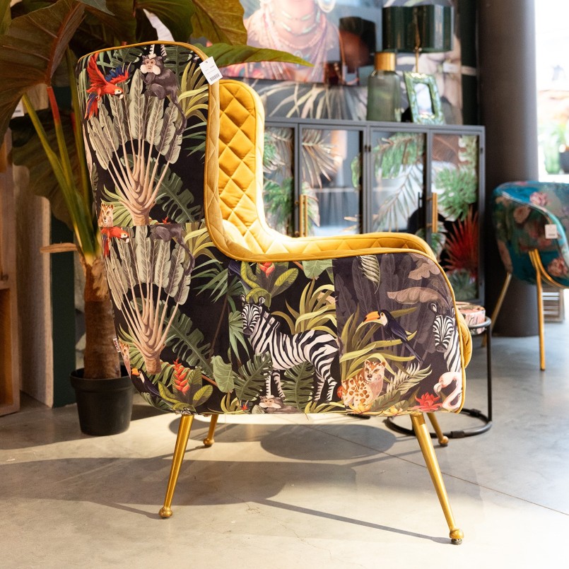 Oker fluwelen fauteuil met jungle print - Nona - Kare Design