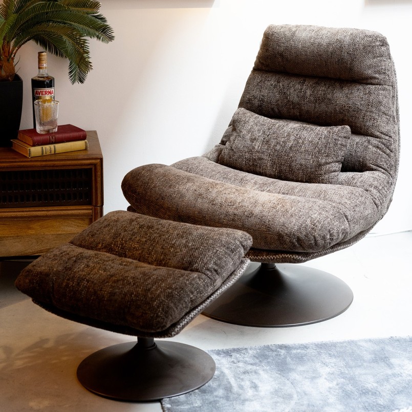 Brown swivel armchair with footrest - Montreal - Kare Design