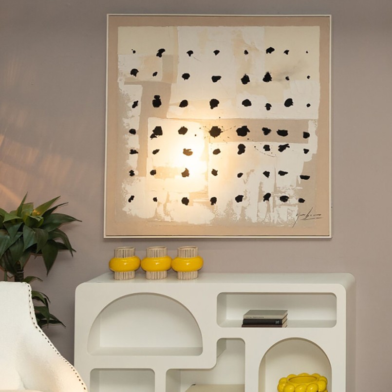 Beige en wit canvas met zwarte stippen - Creative Dots - Kare Design