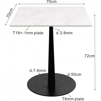 Eettafel Bistrot Capri 70x70cm wit marmer Kare Design