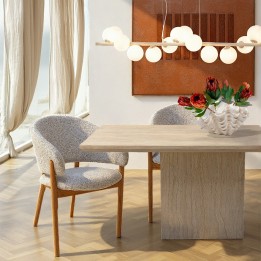Chair with armrests in woven fabric and oak - August - Kare Design
