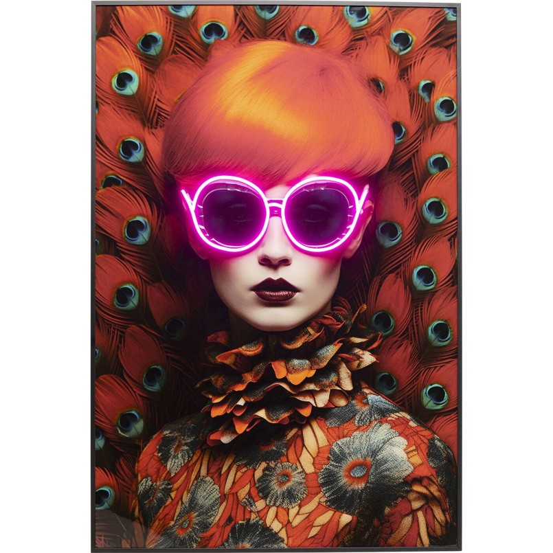 Tableau encadré LED Fancy rouge Lady 75x55cm