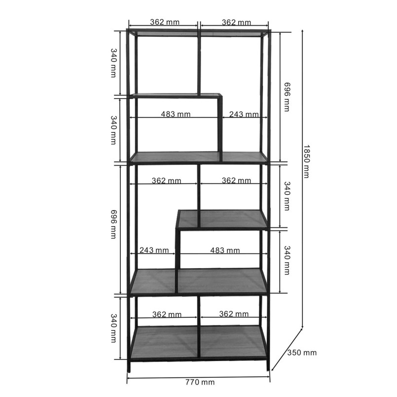 Zwarte stalen plank met zes etages - Loftie - Kare Design