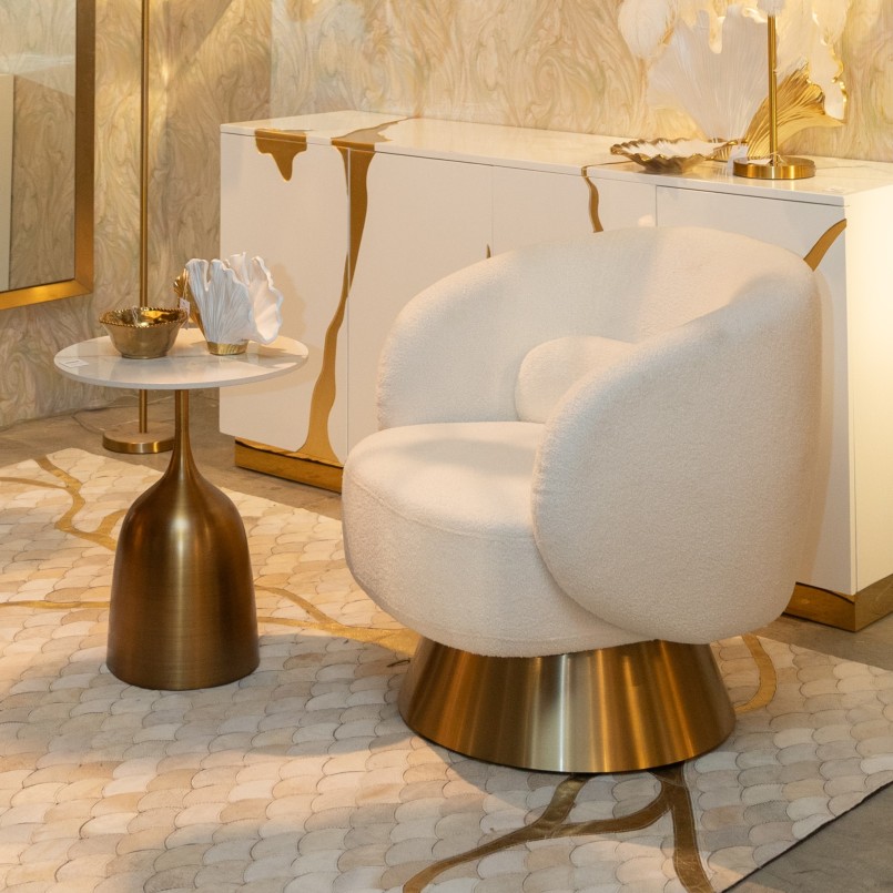 Bijzettafel wit keramiek goud - Nube Tulip - Kare Design