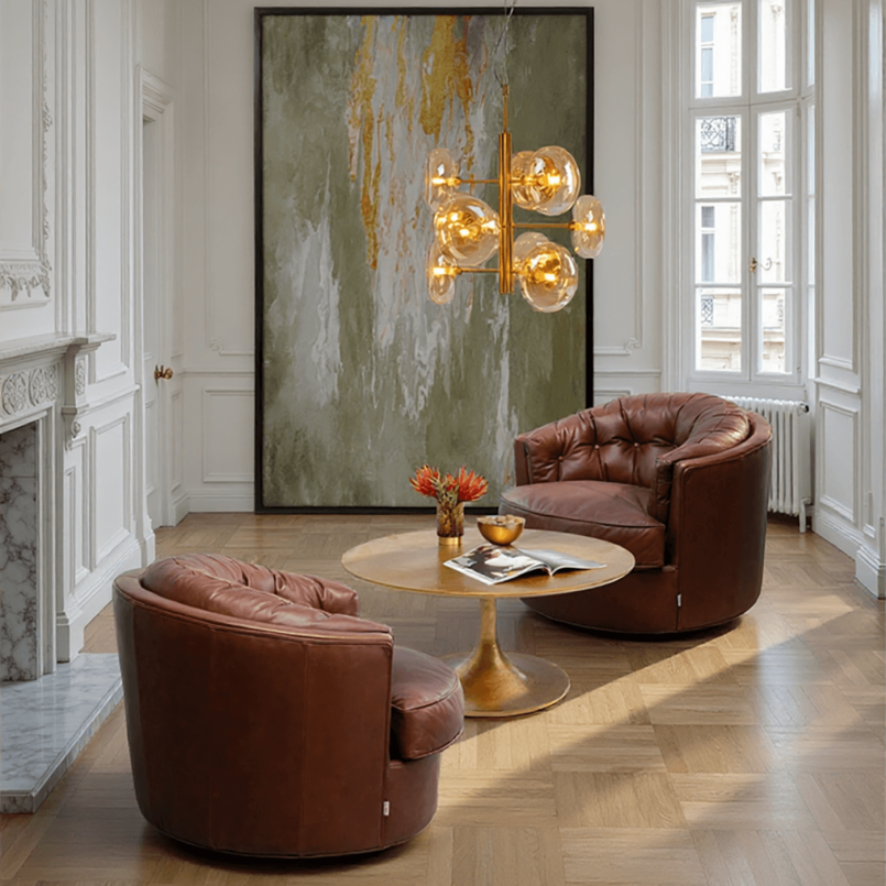 Retro gouden ophanging van staal en glas - Koplamp - Kare Design