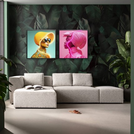Framed Picture LED yellow hat woman 80x80cm Kare Design
