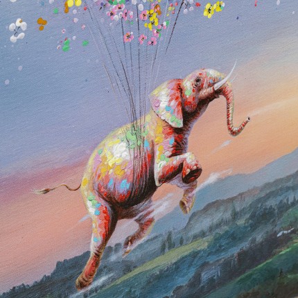 Schilderij Vliegende olifant bij nacht 120x160cm Kare Design