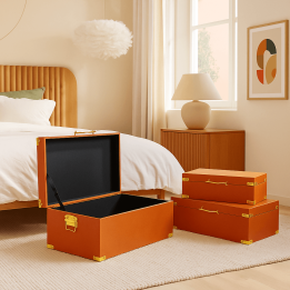 Orange imitation leather and gold boxes - Noah - Kare Design