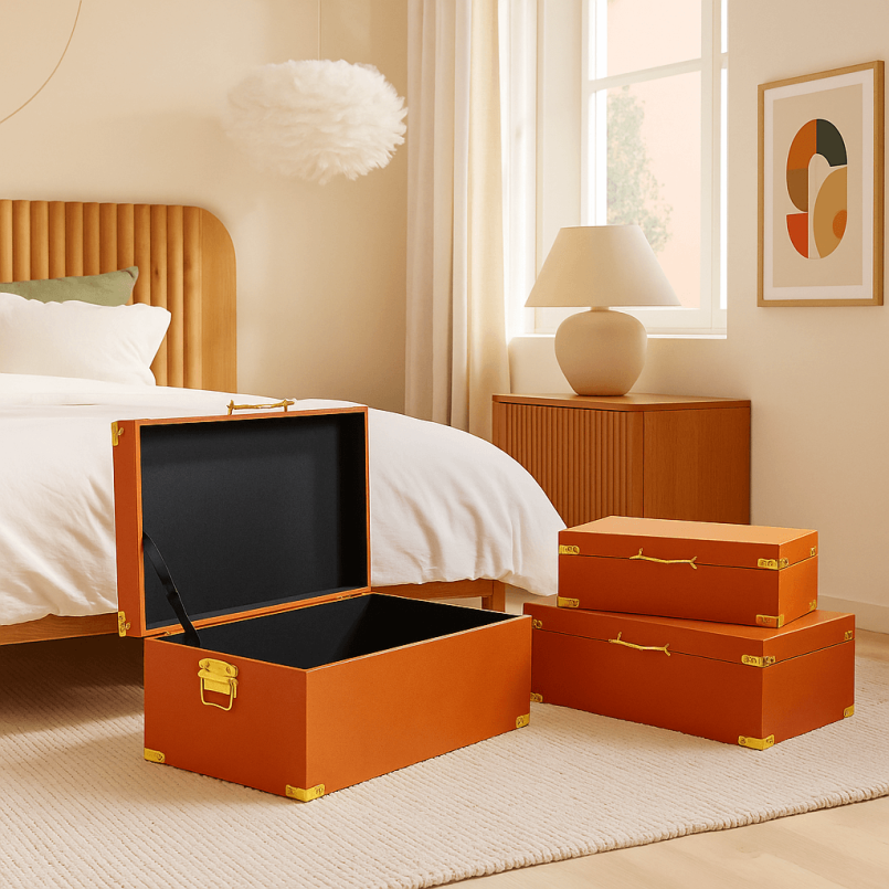 Oranje doosjes van goud en imitatieleer - Noah - Kare Design