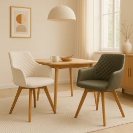 Draaistoel met armleuningen Coco creme en eik Kare Design