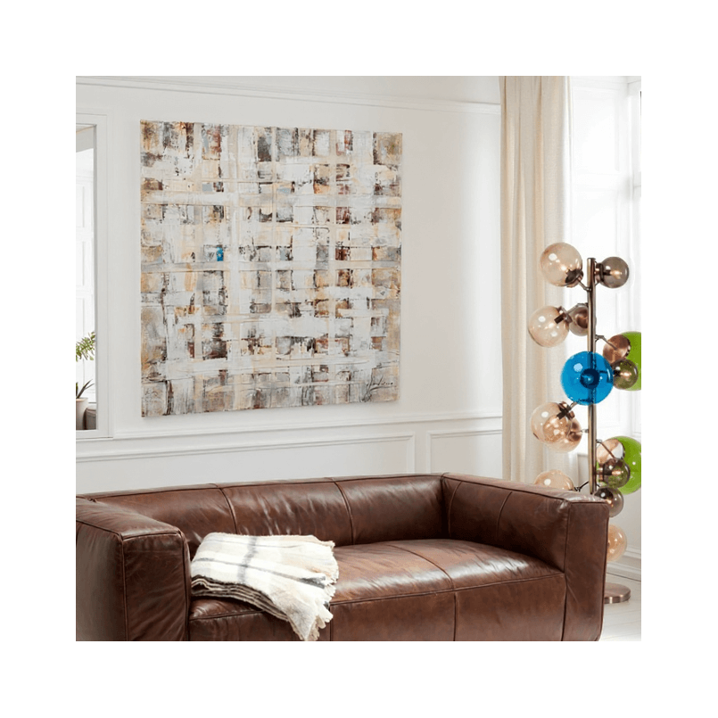 Abstract beige canvas met vierkantjes - Treccia - Kare Design