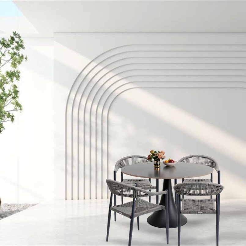 Tuinmeubilair Grande Possibilita tafel 120cm en 4 stoelen grijs Kare Design
