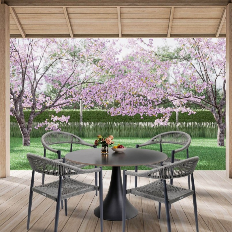 Tuinmeubilair Grande Possibilita tafel 120cm en 4 stoelen grijs Kare Design