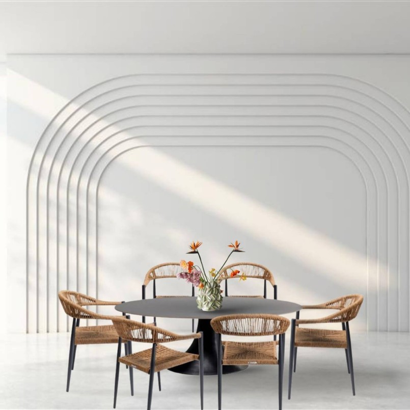 Tuinmeubilair Grande Possibilita tafel 220cm en 6 stoelen nature Kare Design