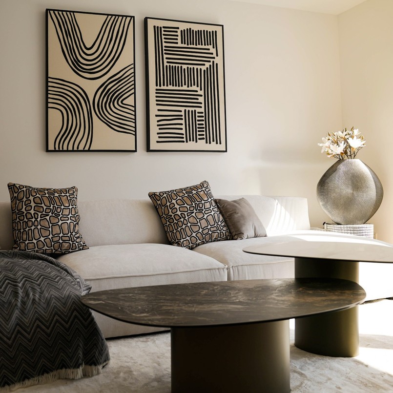 Zwarte lijnen op beige achtergrond - Artistieke lijnen - Kare Design