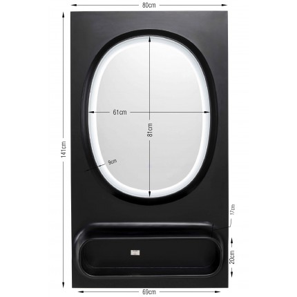 Spiegel Aero LED 141x80cm zwart Kare Design