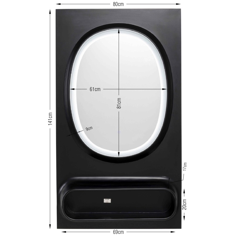 Mirror Aero LED 141x80cm black Kare Design