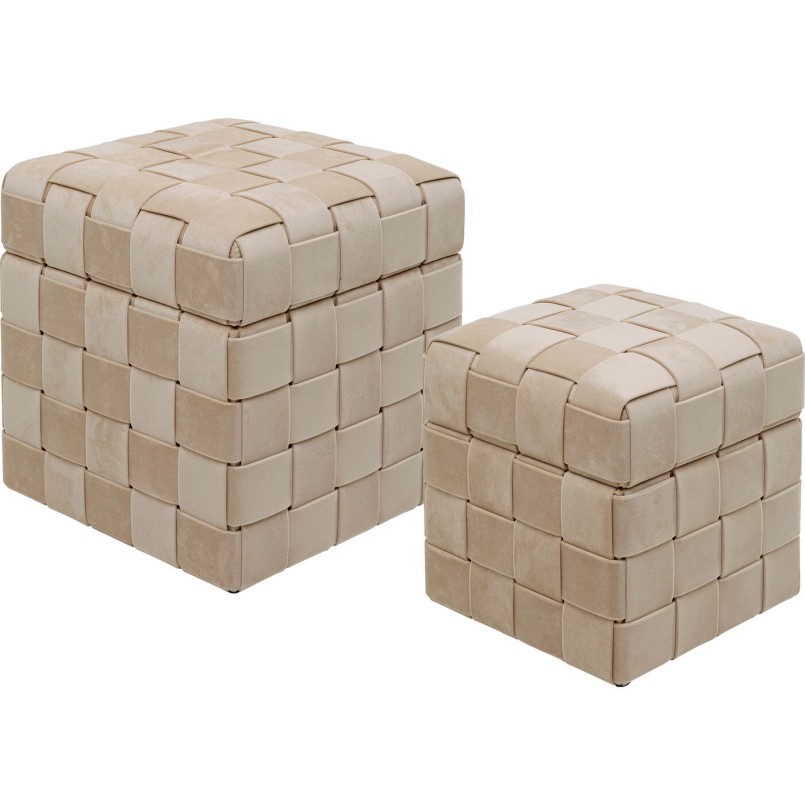 Tabouret coffre Weave beige (2/Set)