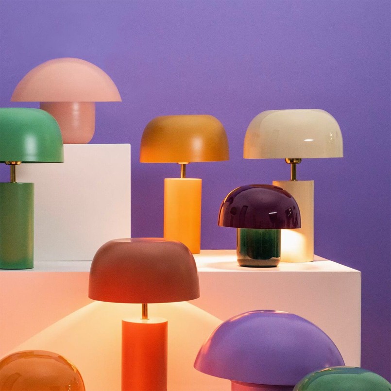 Paddenstoel lamp in paars en groen staal - Mushroom Duo - Kare Design